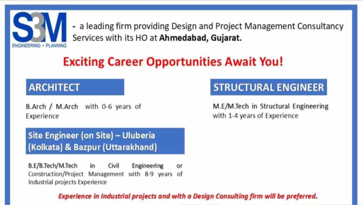 SM Engineering Planning Jobs 2026 | Architects, Structural Engineers & Site Engineers Wanted | Uluberia, Bazpur & Ahmedabad Jobs