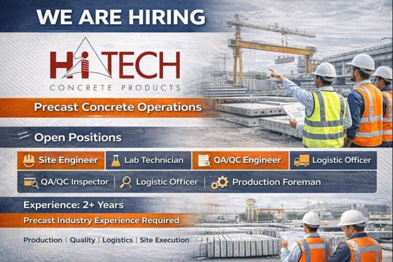 Hitech Concrete Products Vacancy 2026 | For Site Engineer, Lab Technician, QA/QC Engineer, Production Foreman