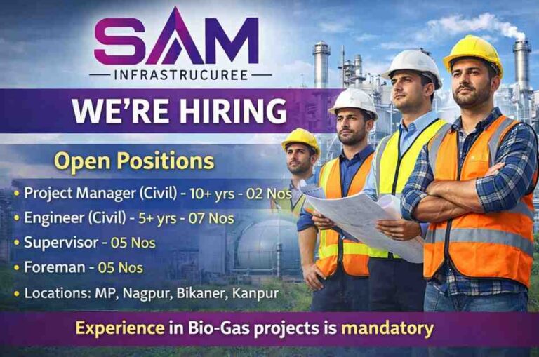 S.A.M. Infrastructure Hiring 2026 | Bio-Gas Infrastructure Projects | Construction Placement