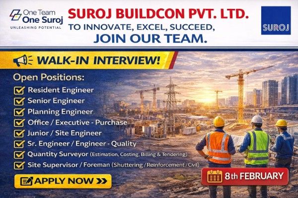 Suraj Buildcon Ltd Walk-In Interview 2026 | Date: 8th February 2026 | Construction Placement