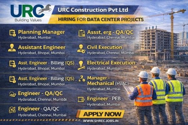 URC Construction Pvt. Ltd Urgent Recruitment 2026 | for Data Center Projects across multiple locations in India.