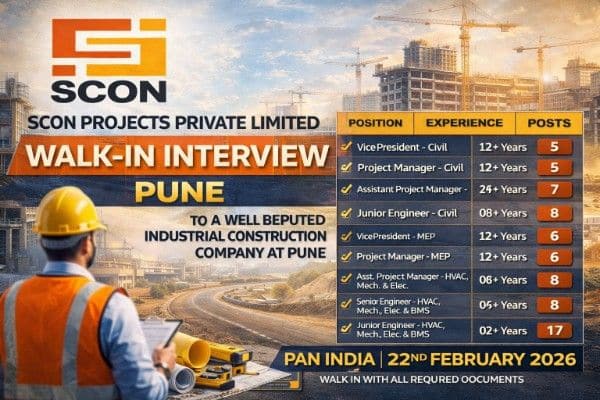 SCON Projects Private Limited Recruitment 2026 | Walk-In Interview for its Pan India projects