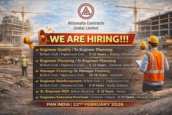 Ahluwalia Contracts (India) Limited Recruitment 2026 | Location: Varanasi / Kolkata
