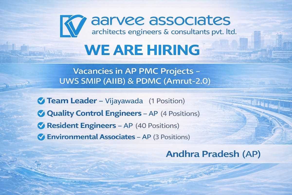 Aarvee Engineering Consultants Ltd Recruitment 2026 | for Urban Water Supply & Infrastructure Management projects in Andhra Pradesh.