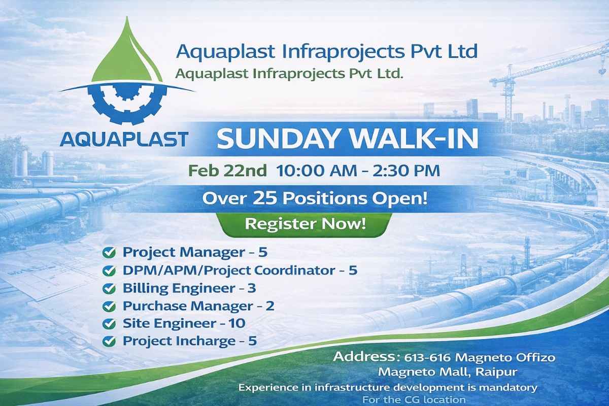 Aquaplast Infraprojects Pvt Ltd Walk-In Interview 2026 | Date: Sunday, 22nd February