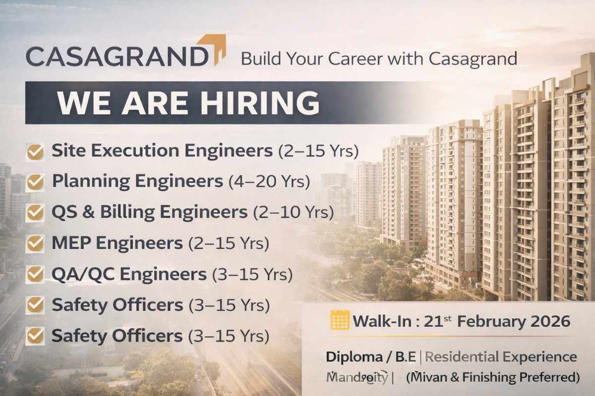 Casagrand Pvt Ltd Walk-In Interview 2026 | Walk-in Date: 21st February 2026