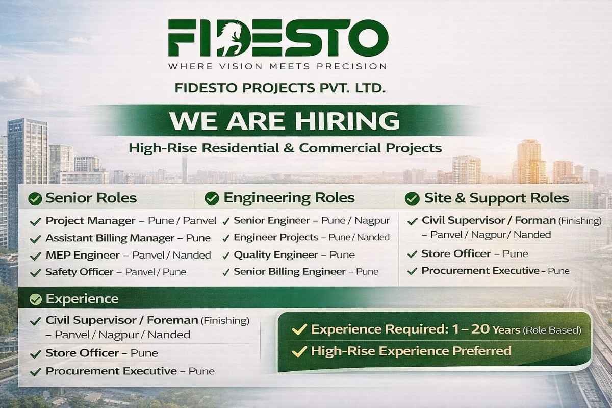 Fidesto Projects Pvt Ltd Hiring 2026 | for High-Rise Residential & Commercial Projects across Maharashtra.