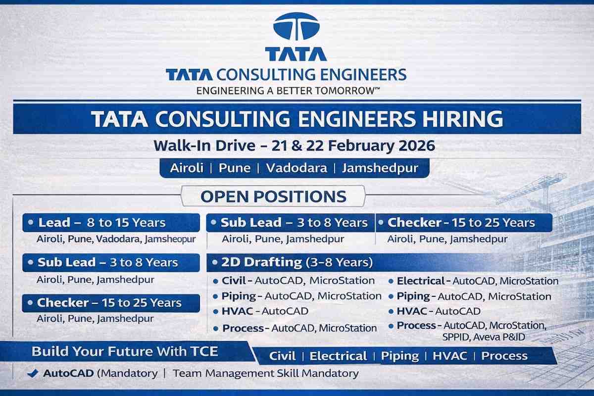 Tata Consulting Engineers Walk-In Interview 2026 | For LEAD DESIGNERS, MODELERS & CHECKERS