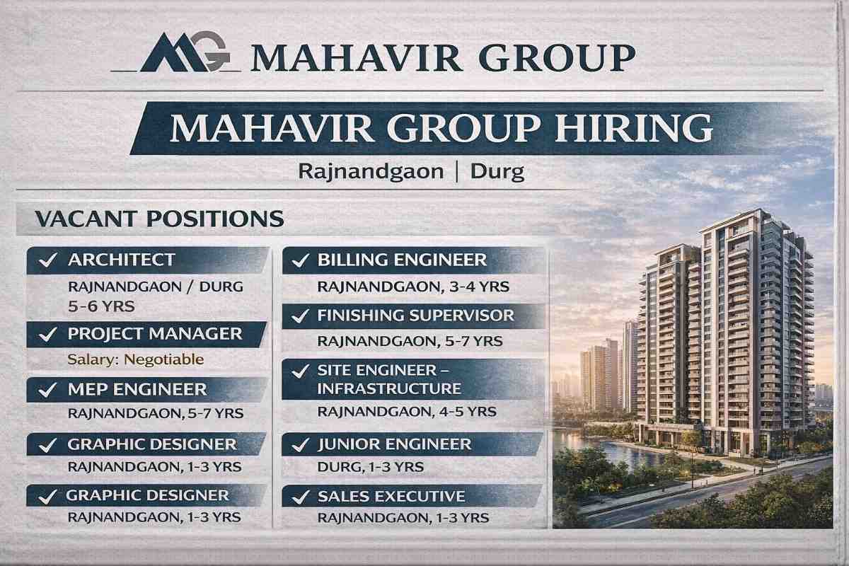 Mahavir Group New Vacancy 2026 | for its ongoing projects in Rajnandgaon & Durg (Chhattisgarh).