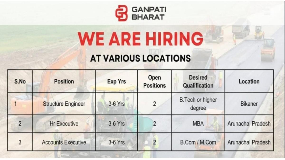Ganpati Bharat Hiring 2026 | For Structure Engineer, HR Executive And Accounts Executive