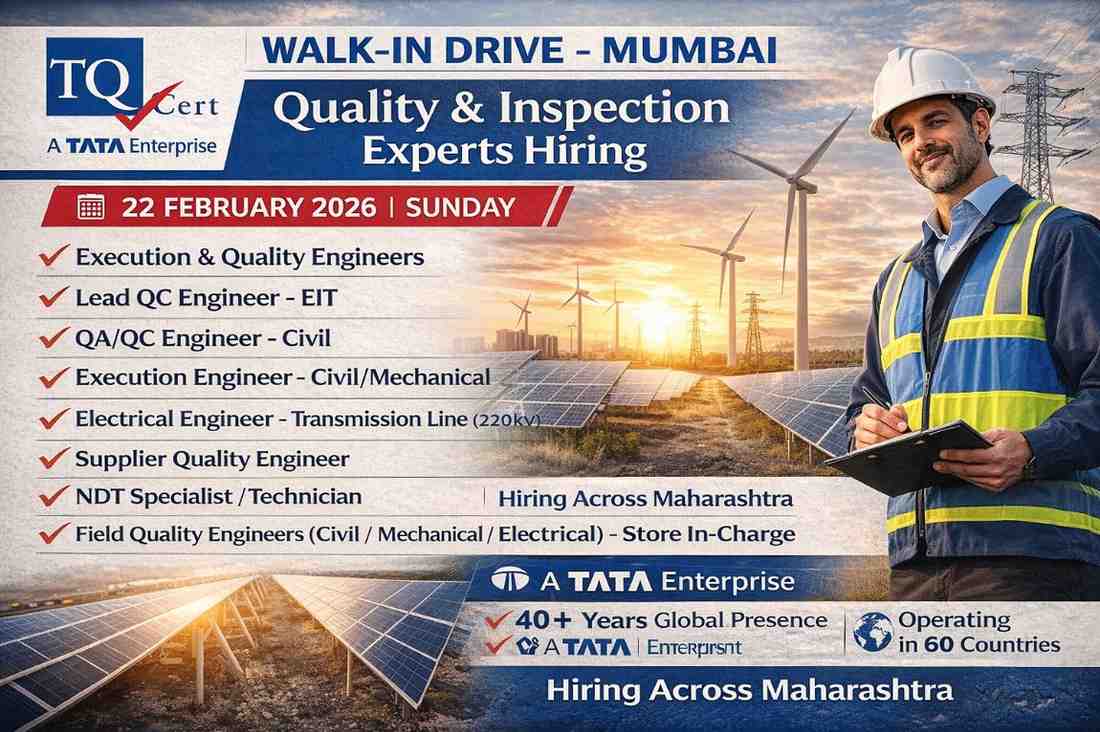 TQ Cert Services Pvt. Ltd. walk-in Drive 2026 | Date: 22 February 2026 (Sunday)