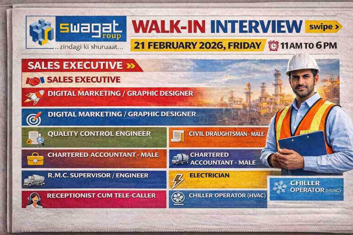 Swagat Group Walk-In Interviews 2026 | Date: 21/02/2026 (Saturday)