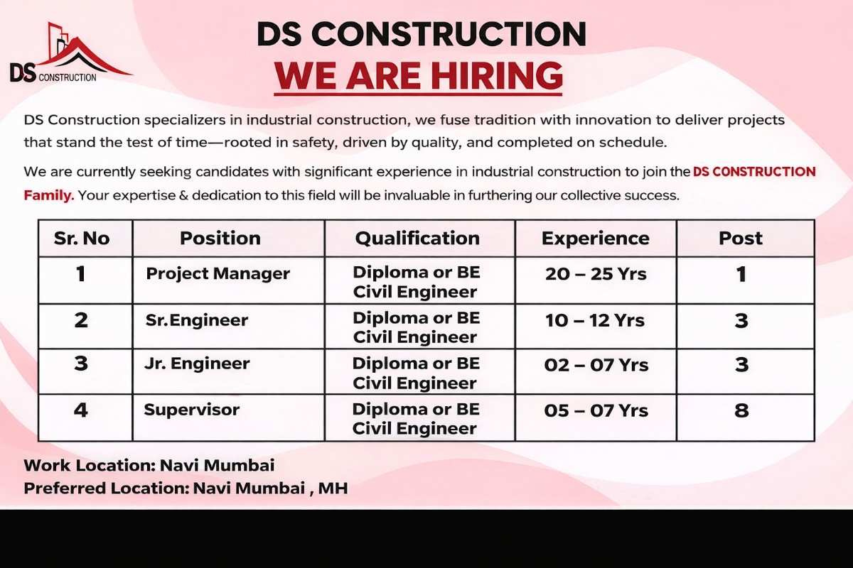 DS Construction Recruitment 2026 | Work Location: Navi Mumbai