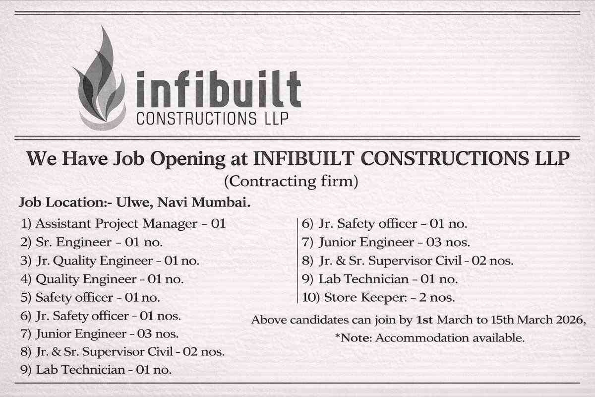 INFIBUILT Constructions LLP Hiring 2026 | join between 1st March to 15th March 2026