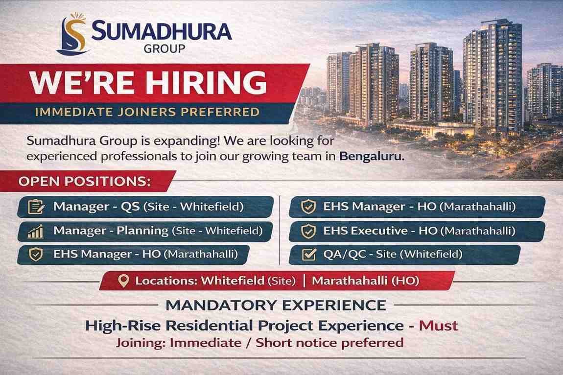 Sumadhura Group Urgent Hiring 2026 | QA/QC Engineer Jobs