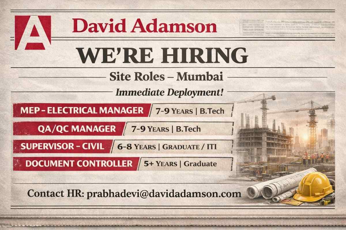 David Adamson Group Vacancy 2026 | for Construction / PMC Projects at Prabhadevi, Mumbai
