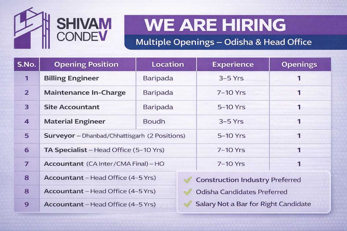 Shivam Condev Private Limited Hiring 2026 | For construction and infrastructure project