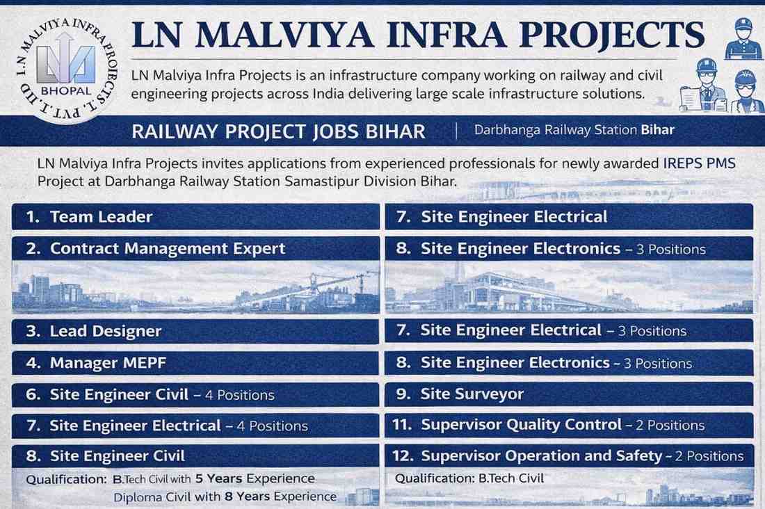 LN Malviya Infra Projects Hiring 2026 | For Railway Project – Bihar