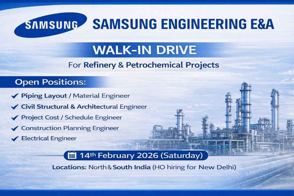 Samsung Engineering Walk-In Interview 2026 | Date: 14th February 2026 (Saturday)