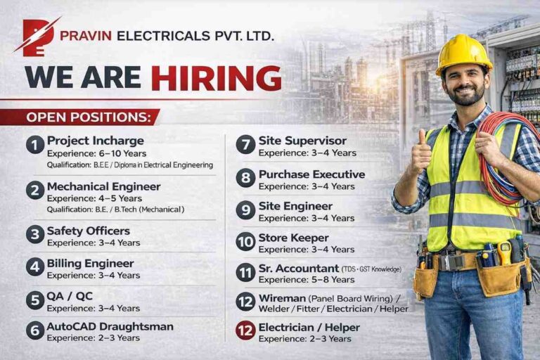 Pravin Electricals Pvt. Ltd Recruitment 2026 | Mechanical Engineer Jobs Near Me