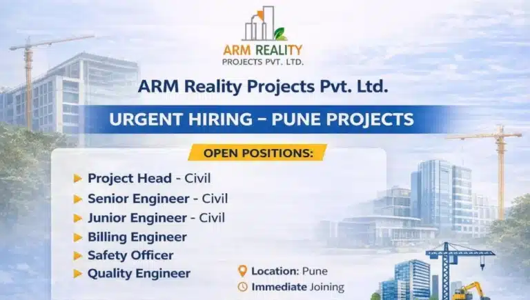ARM Reality Projects Pvt. Ltd. Hiring 2026 | Construction Jobs In Pune | Construction Placement