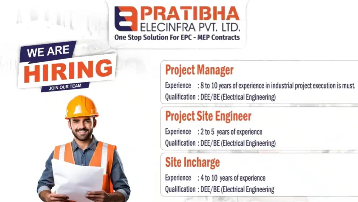 Pratibha Elecinfra Pvt. Ltd Recruitment 2026 | Electrical Engineer Jobs