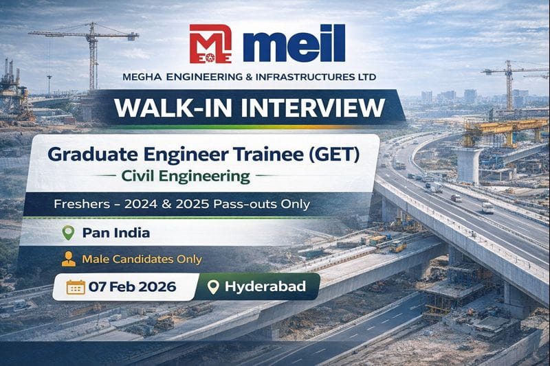 Allone Infra Private Limited Vacancy 2026 | For Road & Highway Projects across Bihar and Jharkhand | Construction Placement 4 Megha Engineering & Infrastructures Ltd (MEIL) Hiring 2026 | Graduate Engineer Trainee (GET)