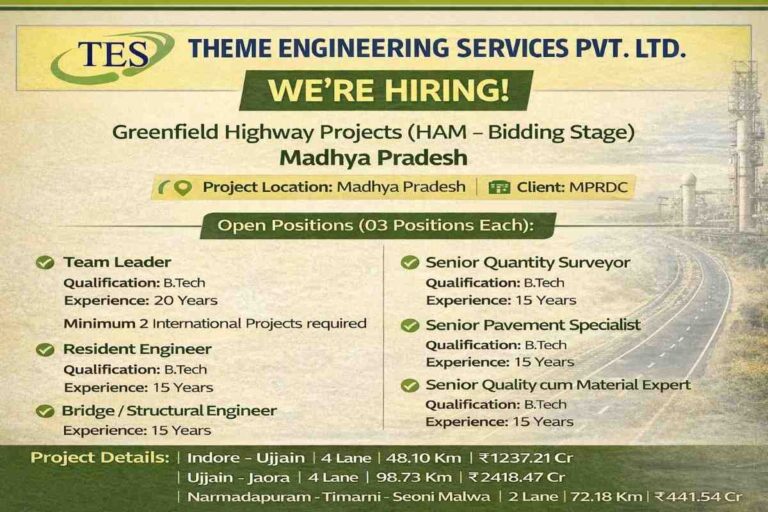 Theme Engineering Services Pvt. Ltd. Hiring 2026 | Greenfield Highway Projects | Madhya Pradesh