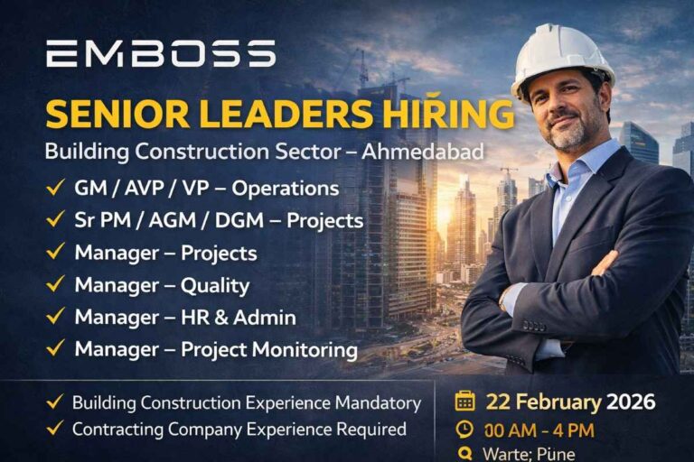 Emboss Construction Pvt Ltd Hiring 2026 | Job Location: Ahmedabad