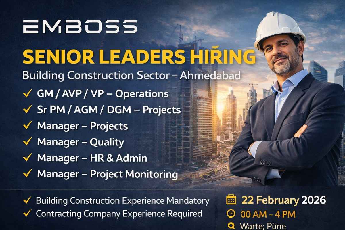 Emboss Construction Pvt Ltd Hiring 2026 | Job Location: Ahmedabad
