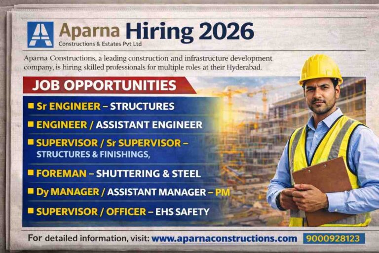Aparna Constructions Recruitment 2026 | Job Location: Hyderabad (Kompally) | Construction Placement
