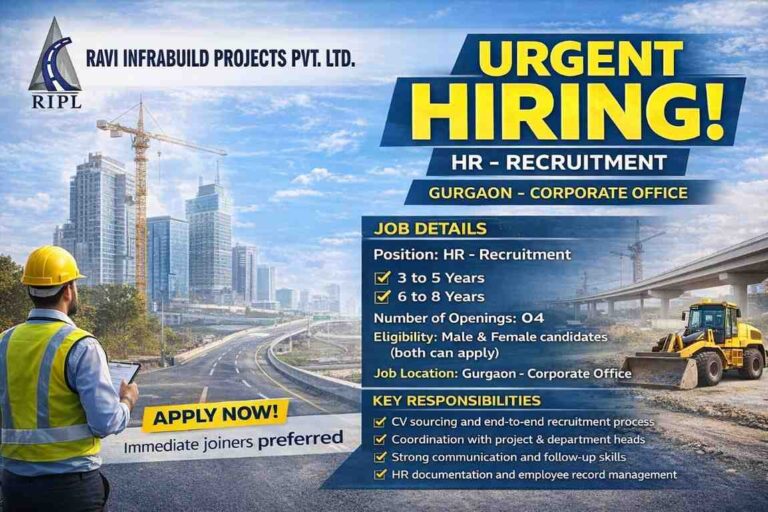 Ravi Infrabuilt Projects Limited Hiring 2026 | For HR Recruitment Team at the Gurgaon Corporate Office.