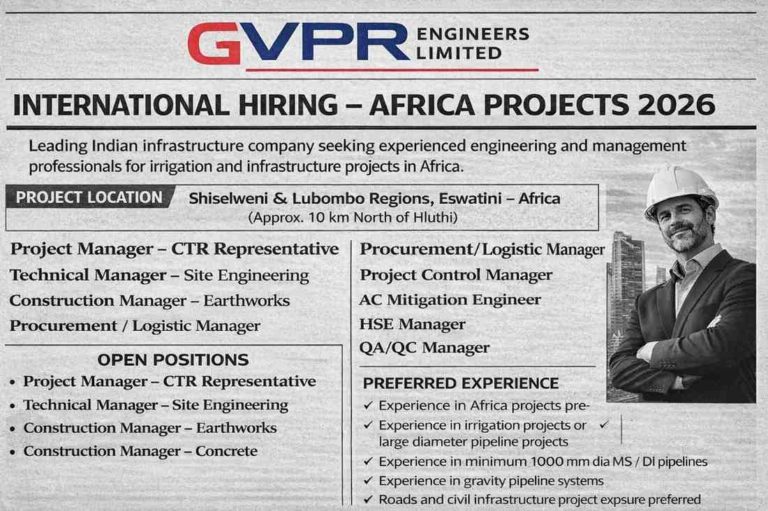 GVPR Engineers Limited New Vacancy 2026 | For Shiselweni & Lubombo Regions, Eswatini, Africa