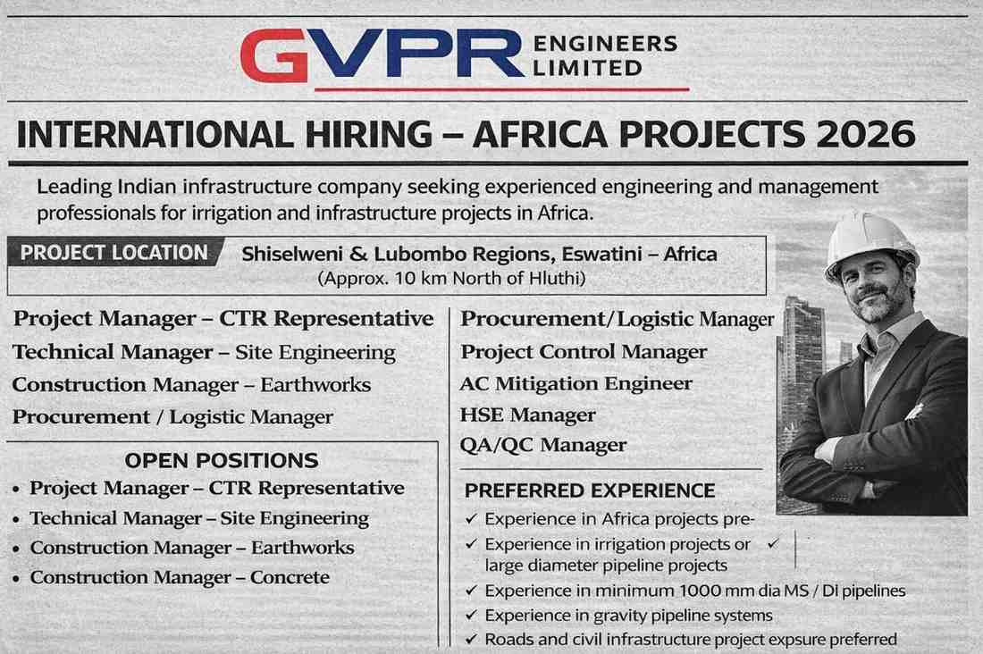 GVPR Engineers Limited New Vacancy 2026 | For Shiselweni & Lubombo Regions, Eswatini, Africa