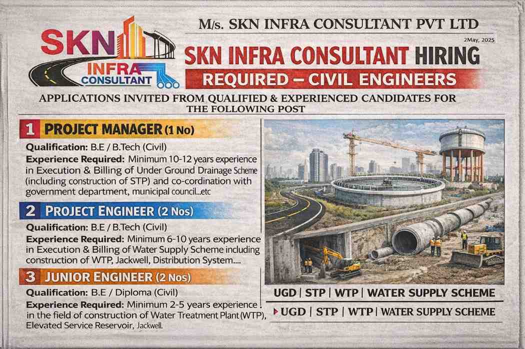 M/s. SKN Infra Consultant Pvt Ltd is Hiring 2026 | For Civil Engineering & Accounts Positions