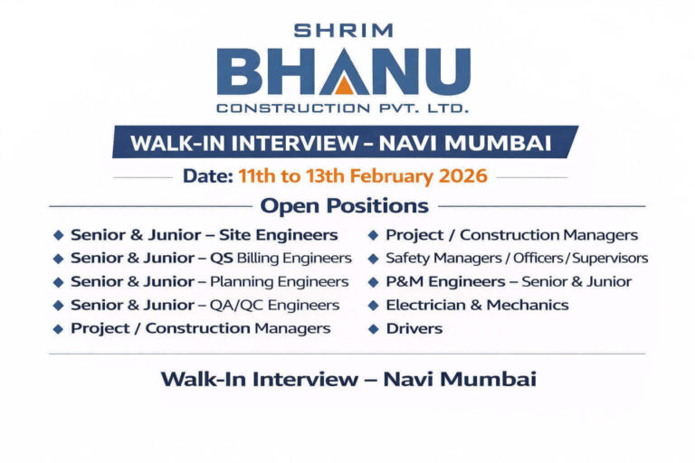 Shrim Bhanu Construction Walk In Interview 2026 | For Ongoing and Upcoming Residential & commercial Projects