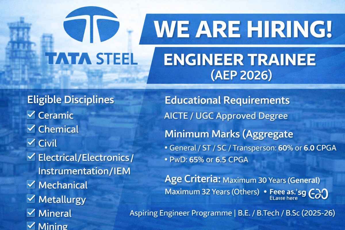 Tata Steel – Engineer Trainee (Aspiring Engineer Programme 2026)