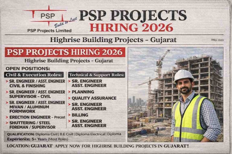 PSP Projects Limited New Vacancy 2026 | Project Type: High-Rise Building Projects