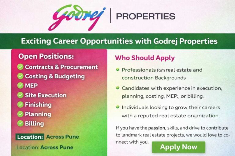 Godrej Properties Ltd New Vacancy 2026 | Construction Jobs In Pune
