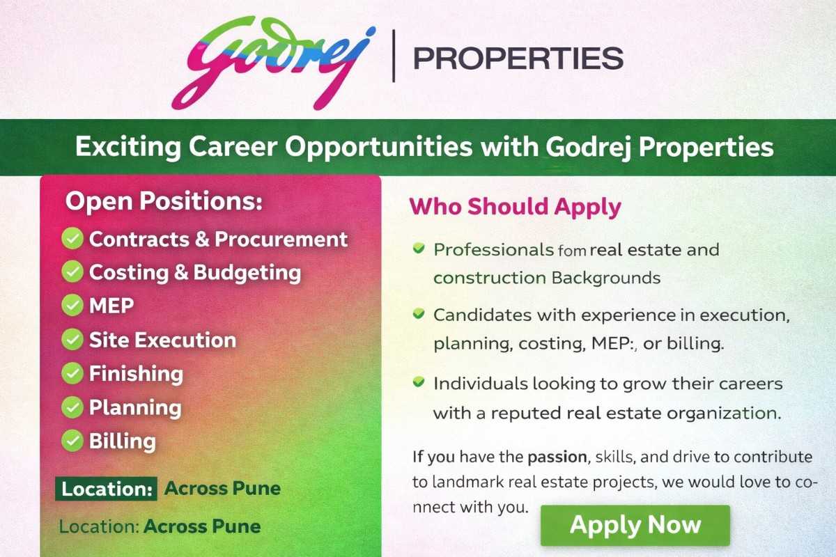 Godrej Properties Ltd New Vacancy 2026 | Construction Jobs In Pune