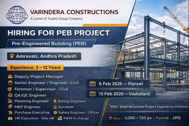 Varindera Construction New Vacancy 2026 | Pre-Engineered Building (PEB) Project | Construction Placement