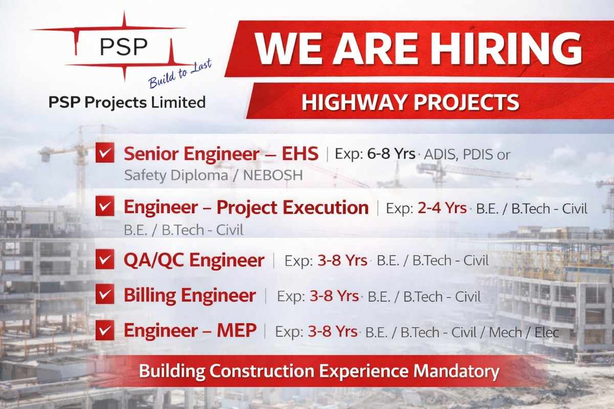 PSP Projects Pvt Ltd Hiring 2026 | For Civil, Electrical and Mechanical Job