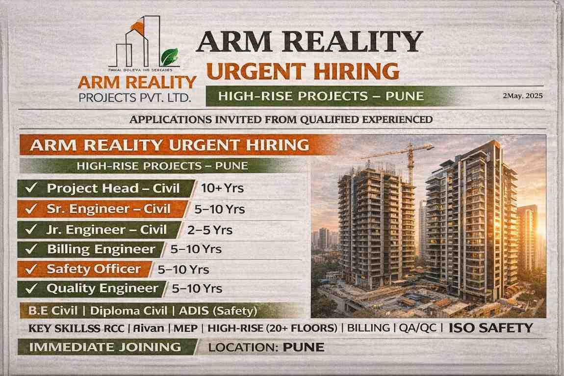 ARM Reality Projects Pvt. Ltd. Hiring 2026 | Construction Jobs In Pune