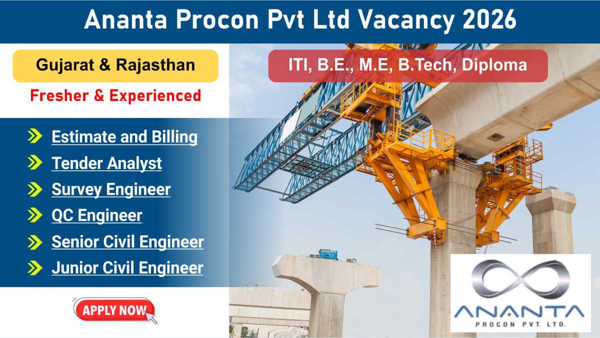 Ananta Procon Pvt Ltd Vacancy 2026 | Freshers & Experienced Wanted | Gujarat & Rajasthan Civil Engineering Jobs