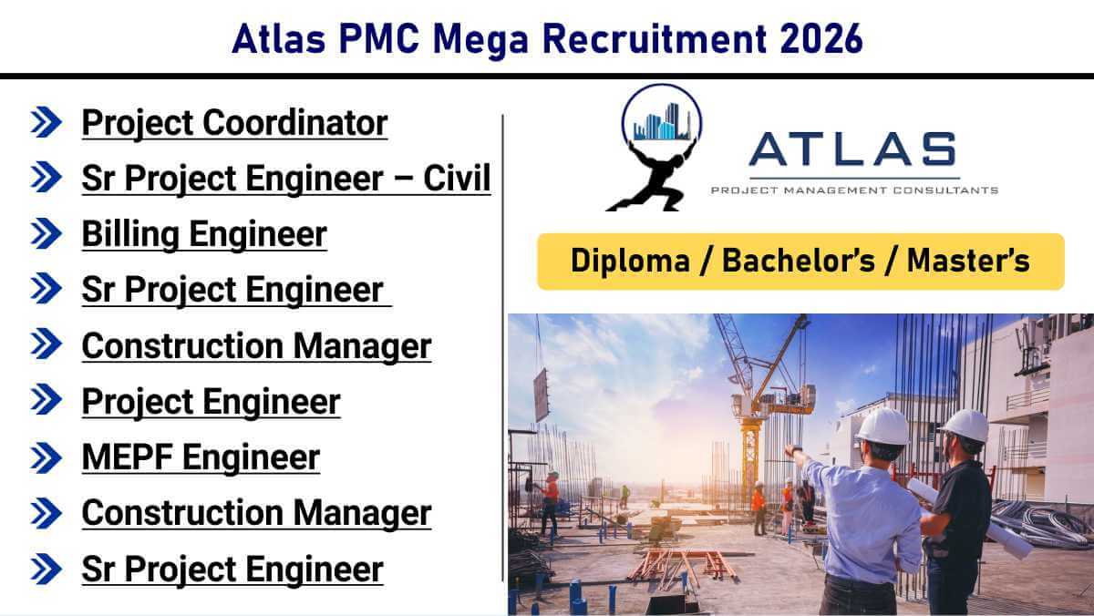 Atlas PMC Mega Recruitment 2026 | Project Coordinator, Billing & Construction Manager Openings