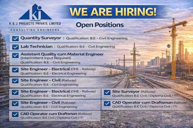 K&J projects private limited Hiring 2026 | For Highway and Railway Infrastructure Projects across India