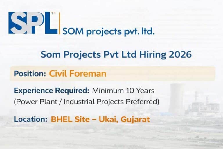 Som Projects Pvt Ltd – Hiring Civil Foreman (BHEL Site, Ukai – Gujarat)