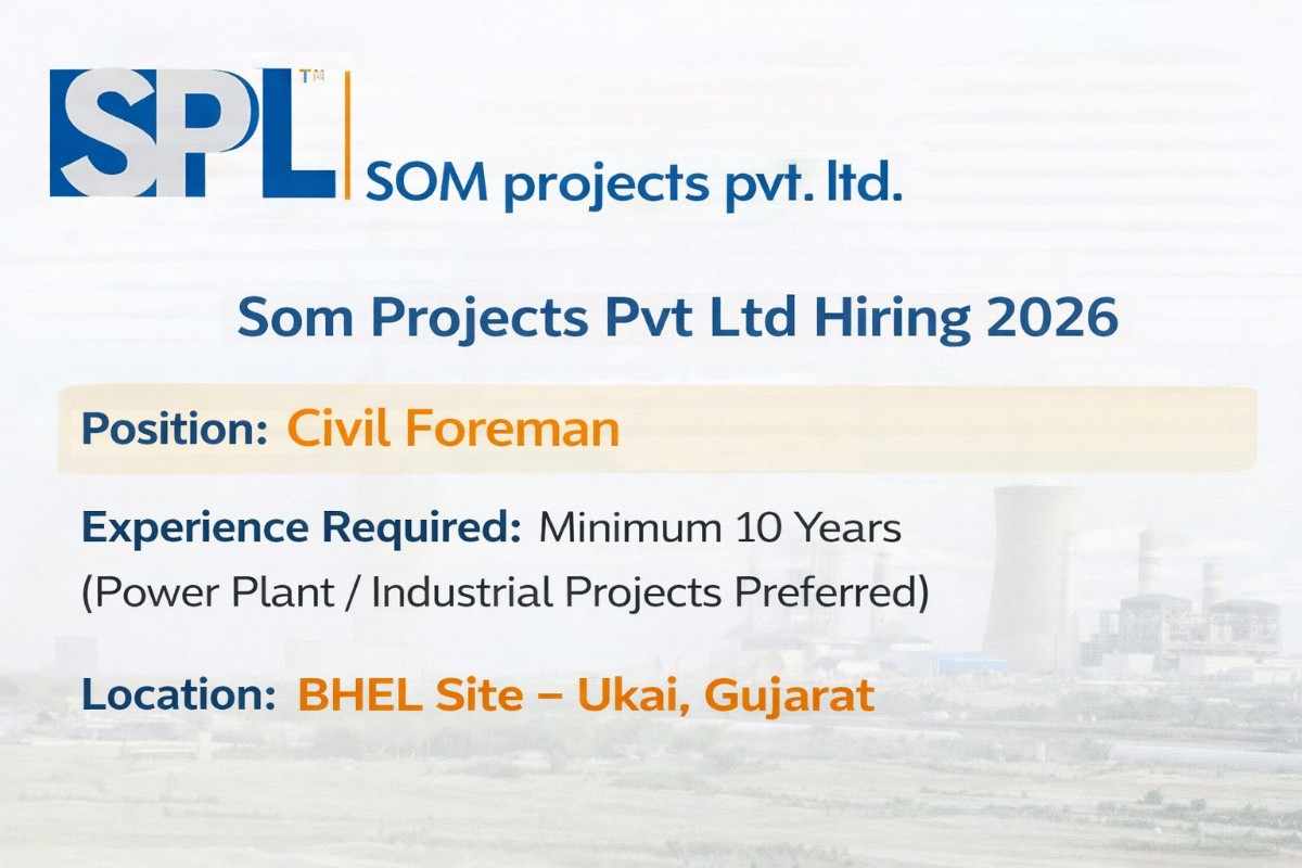 Som Projects Pvt Ltd – Hiring Civil Foreman (BHEL Site, Ukai – Gujarat)