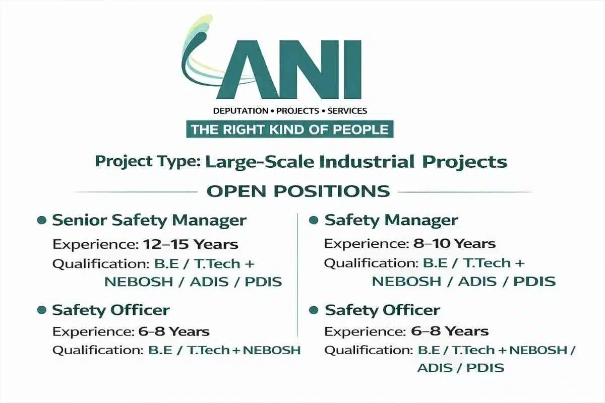 ANI Integrated Services Hiring 2026 | For Safety Professionals for Large-Scale Industrial Projects in Gujarat