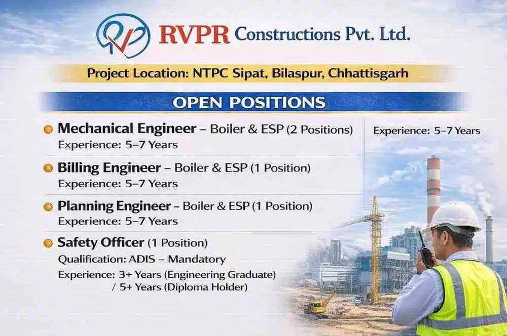 RVPR Constructions Pvt Ltd Vacancy 2026 | For Power Plant or industrial Project Construction